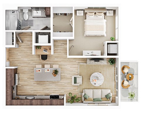 Floor plan for 1 bed, 1 bath, 725 sqft